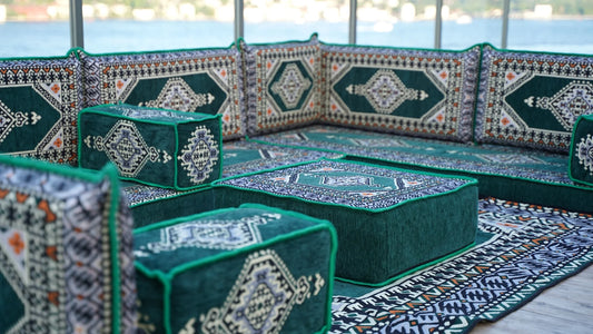 U Shaped Green Corner Arabic Floor Seating