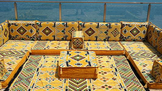 Yellow U Shaped Arabic Sofa Set