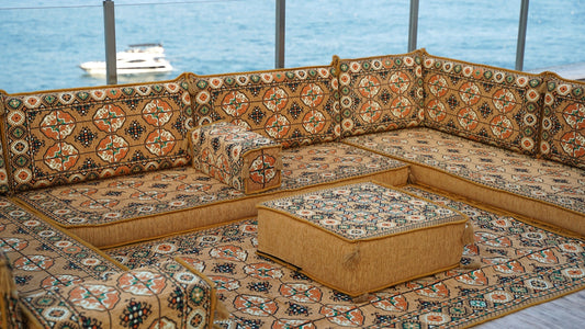Gold U Shaped Arabic Sofa Set